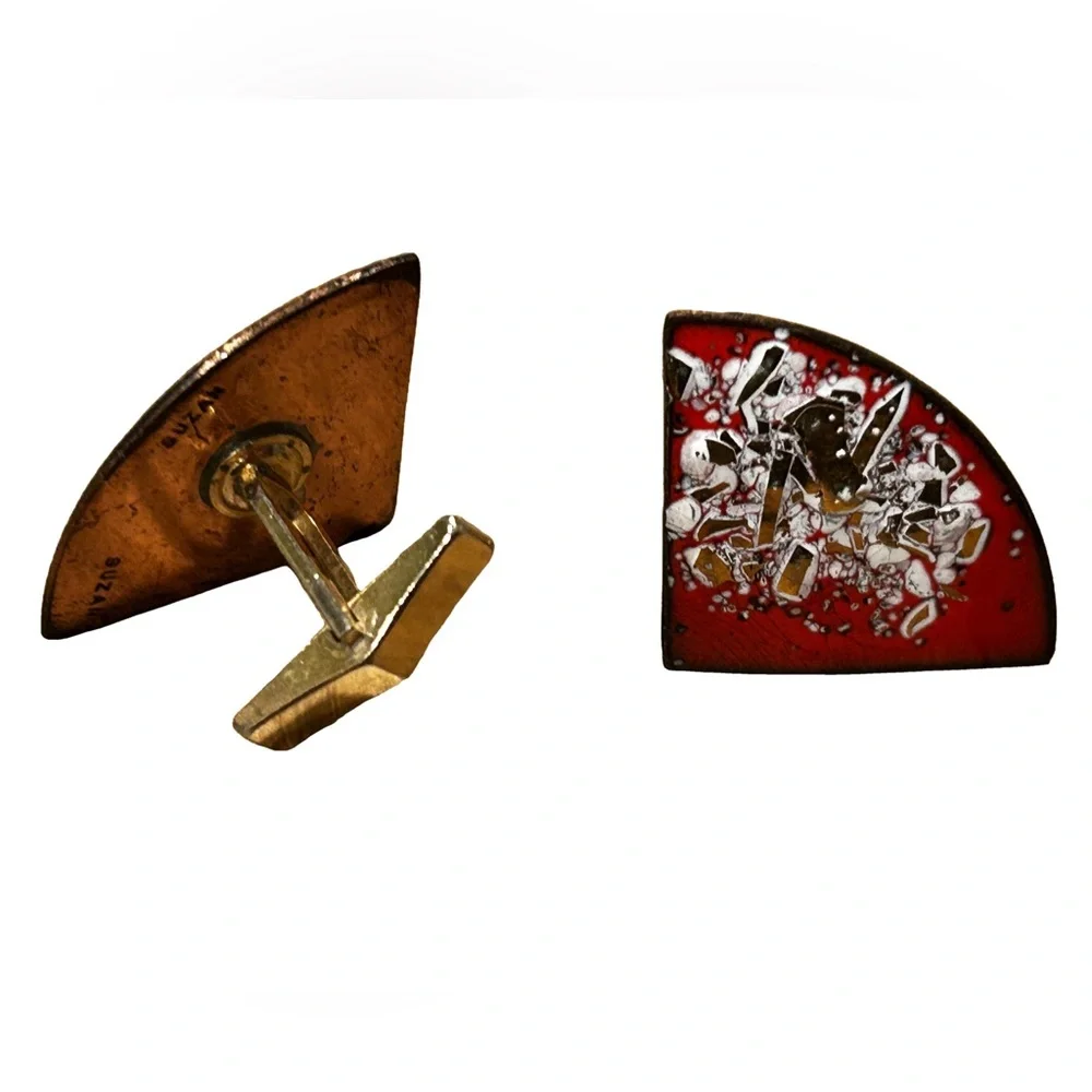 SUZAN Vintage Mid Century Modern Copper & Enamel Cufflinks EUC